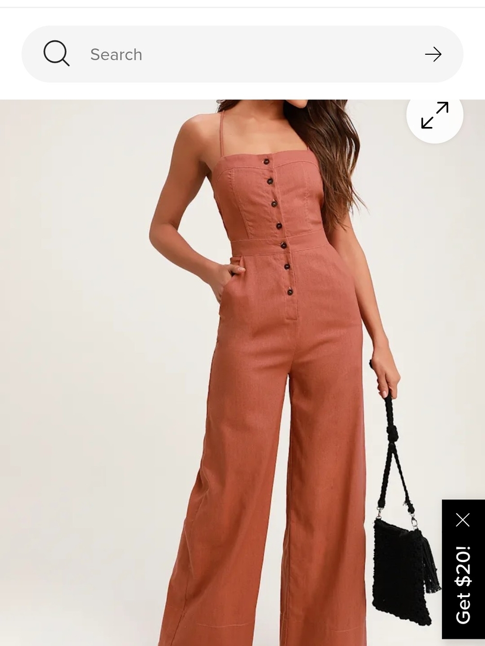 Lulu's Dusty Rose Button-Front Wide-Leg Jumpsuit Tie Back